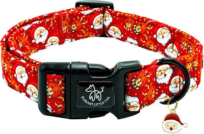 Elegant little tail Christmas Dog Collar, Pet Collar Cotton Soft Santa Claus Winter Dog Collars Holiday with Quick Release Buckle Pet Puppy Collar for Medium Dogs