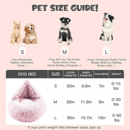Himax Dog Beds for Small Dogs&Cats, Comfort Dogs Beds with Blanket Attached, Calming Anti-Anxiety Fluffy Dog Bed Washable (20"/26"/35") Pink