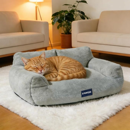 Cat Bed with Beveled Armrests, Warm Cat Beds for Indoor Cats with Removable Cover, High-Resilience Foam Cat Couch That Won’t Flatten Even After Long-Term Use, Washable Pet Bed for Cats & Small Dogs