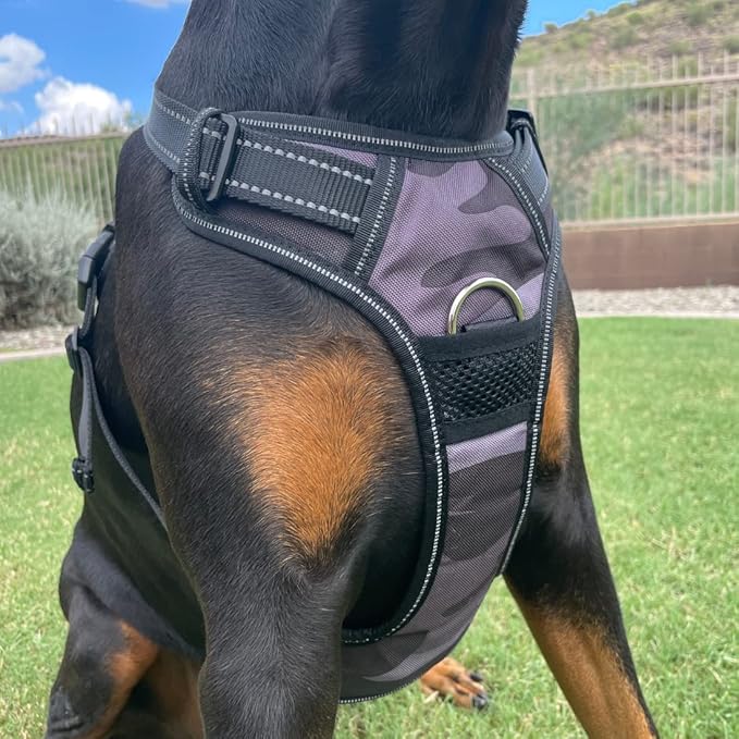 4Knines No Pull Dog Harness for Large Dogs – Adjustable Reflective Harness with Front & Back Leash Clips – Durable, Easy Control for Walks & Training (Camo)