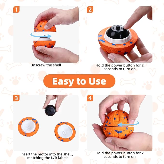 Interactive Dog Ball - Smart Dog Toy for Small & Medium & Large Dogs, Automatic Moving, Rotating & Bouncing, E-TPU Material, Interactive Dog Toys for Aggressive Chewers (Orange)