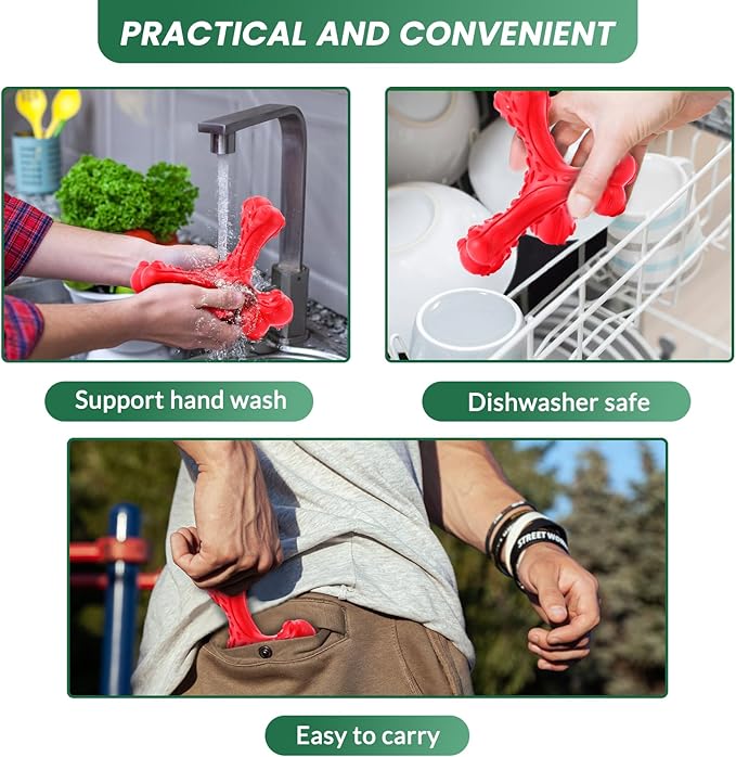 CVALIN Dog Chew Toys for Aggressive Chewers Large Breed,Indestructible Bones Toy，Durable Cleaning Toothbrush Natural Rubber Dog Toys… (Red)