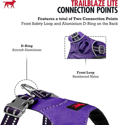 Tuff Pupper All-Day Wear Dog Harness | for Walking, Trail Running, Hiking | Front & Back Leash Clips | Reflective Trim | Easy On/Off Buckles | Lightweight Breathable | No Pull Design (Small, Purple)