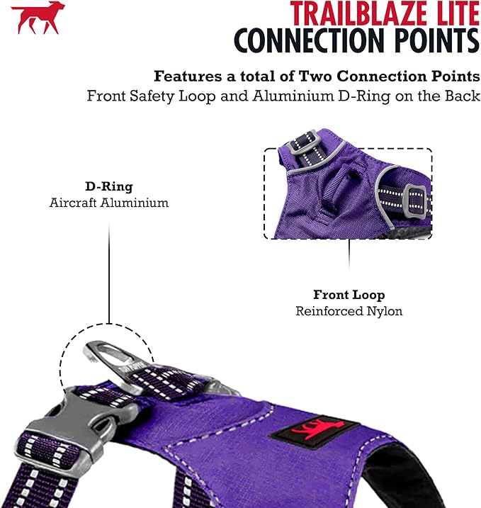 Tuff Pupper All-Day Wear Dog Harness | for Walking, Trail Running, Hiking | Front & Back Leash Clips | Reflective Trim | Easy On/Off Buckles | Lightweight Breathable | No Pull Design (XXXS, Purple)