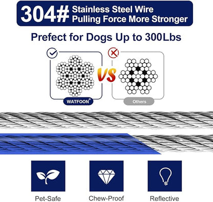 Tie Out Cable for Dogs Up to 300lbs,75ft Extra Strong 1000lbs Break Strength Tie-Out Tether Trolley Training Lead,Dog Run Cable for Yard Garden Park Camping Outside (Reflective Blue, 300lbs 75ft)