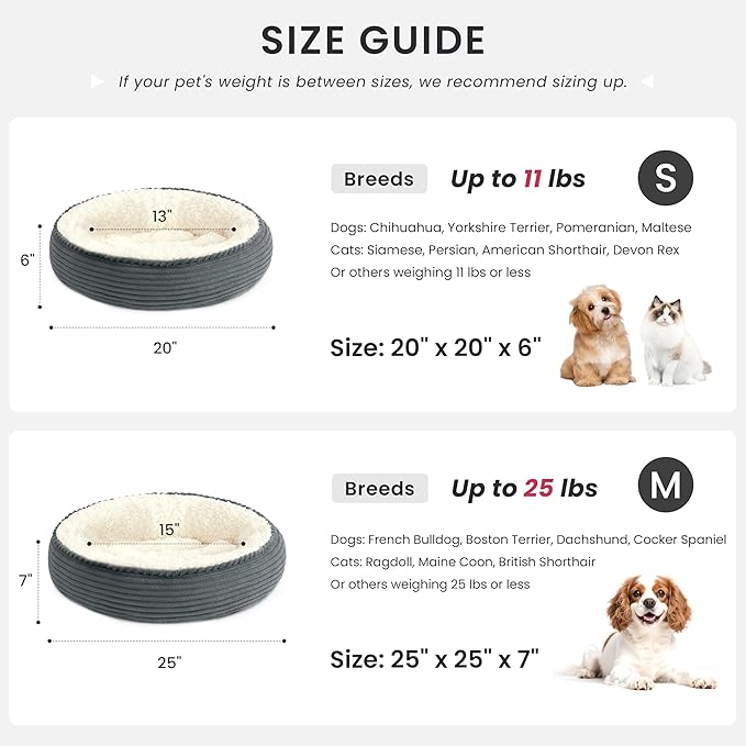 Love's cabin Round Donut Cat and Dog Cushion Bed, 25in Pet Bed for Small or Medium Dogs, Anti-Slip & Water-Resistant Bottom, Soft Durable Fabric Pet Beds, Washable Calming Cat Bed BluishGrey Stripe