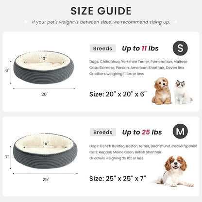 Love's cabin Round Donut Cat and Dog Cushion Bed, 25in Pet Bed for Small or Medium Dogs, Anti-Slip & Water-Resistant Bottom, Soft Durable Fabric Pet Beds, Washable Calming Cat Bed BluishGrey Stripe