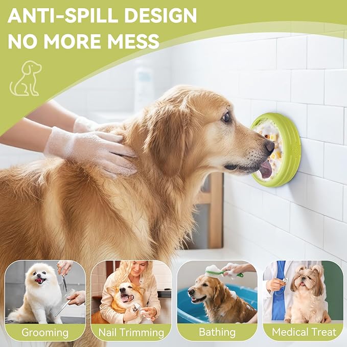 Dog Lick Bowl, Animire Freeze Lick Mat for Dogs, Non-Slip Slow Feeder Licking Bowl Enrichment Treat for Distraction Anxiety Relief, Food Grade Silicone, Dishwasher Safe(Green,XL)
