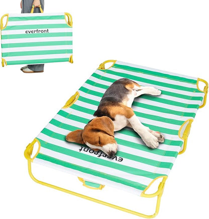 everfront Dog Elevated Bed Foldable Portable Raised Bed Camping cot Outdoor Summer Dog Bed (Medium, GreenStripes-Oxford Fabric)