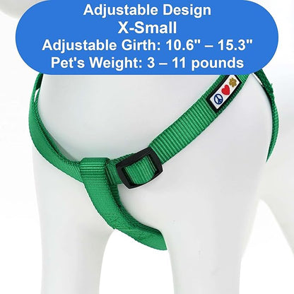 Pawtitas Personalized Dog & Puppy Harness Extra Small Lush Green Custom ID Tag Adjustable No Pull Vest