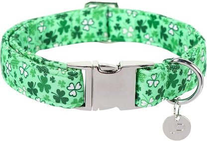 UP URARA PUP St. Patrick's Dog Collar, Cotton St. Patricks Clover Collar for Puppy Girl Boy Dog or Cat, Lucky Shamrock Dog Collar with Metal Buckle, Green, Spring, M