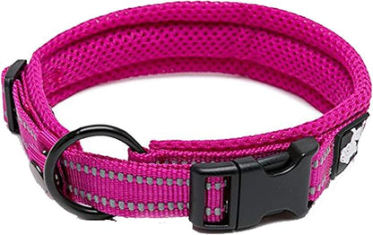 Truelove Dog Collar Reflective Premium Duraflex Buckle,High Grade Nylon Webbing No Choke Basic Collars TLC5011(Fushcia,XS)
