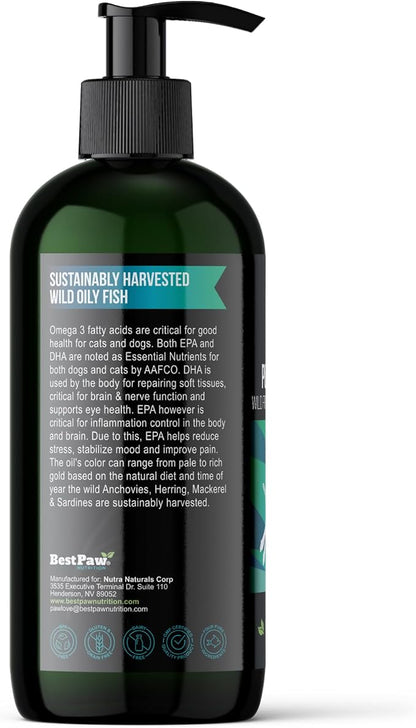 Best Paw Nutrition - Pure Omega Fish Oil for Dogs, Cats & Ferrets - Liquid Supplement for Joint Pain Relief - Soft Skin & Shiny Coat - Omega 3 Fish Oil Pets Love - 16oz