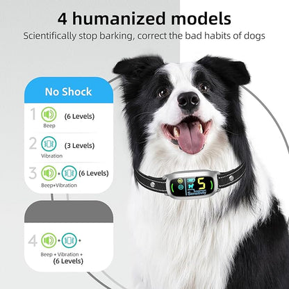 FAFAFROG Dog Bark Collar for Large Medium Small Dogs, Rechargeable Smart Bark Collar, Anti Barking Training Collar with 5 Adjustable Sensitivity Beep Vibration (Silver)