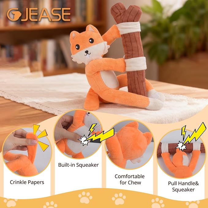 GJEASE Squeaky Dog Toys,Plush Puppy Toys with Pull Branch,Tug of War Dog Toy for Dogs, Interactive Dog Toys for Small, Middle Dogs Under 55LB,with Crinkle Paper and Squeaker