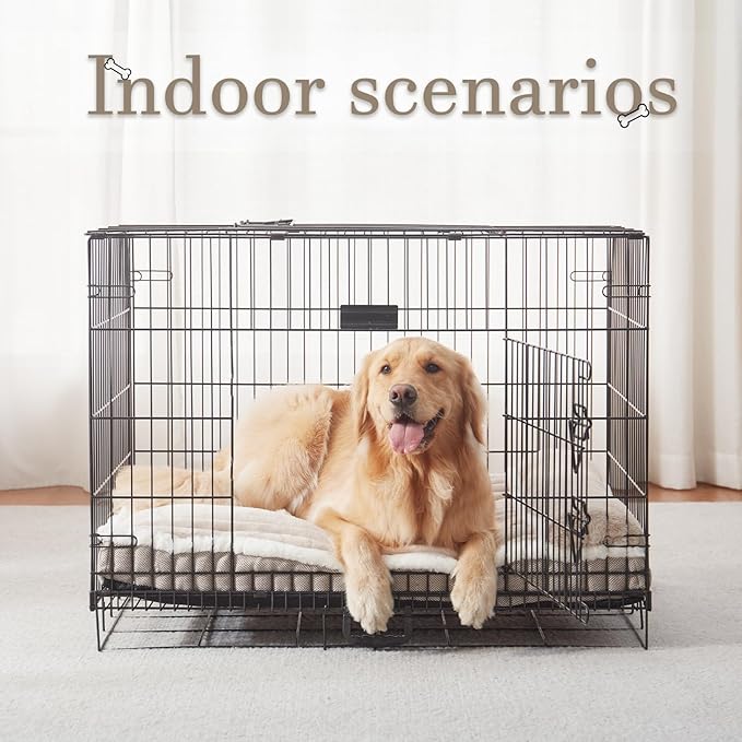 Dog Bed for Large Dogs, Dog Mattress with Pillow for Crate Kennel, Sofa pet Bed, Super Soft pet Bed for Medium, Jumbo, Small Dogs Breeds (Beige, Medium:(30”x20 x3