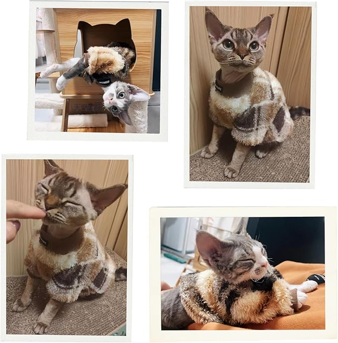 Cat Double-Sided Fleece Clothes, Soft Warm Winter Jumpsuit Sweater Shirt Clothing for Hairless Sphynx, Devon & All Indoor Kittens (Green,XL)