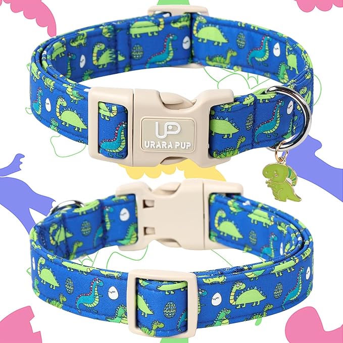 UP URARA PUP Summer Dog Collar-Dinosaur Dog Collars with Dino Eggs-Blue Summer Pet Dollar-Soft, Adjustable & Stylish for Small/Medium Dogs