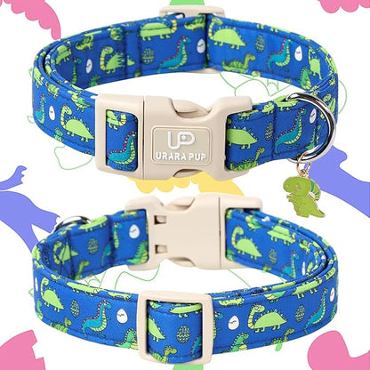 UP URARA PUP Summer Dog Collar-Dinosaur Dog Collars with Dino Eggs-Blue Summer Pet Dollar-Soft, Adjustable & Stylish for Small/Medium Dogs