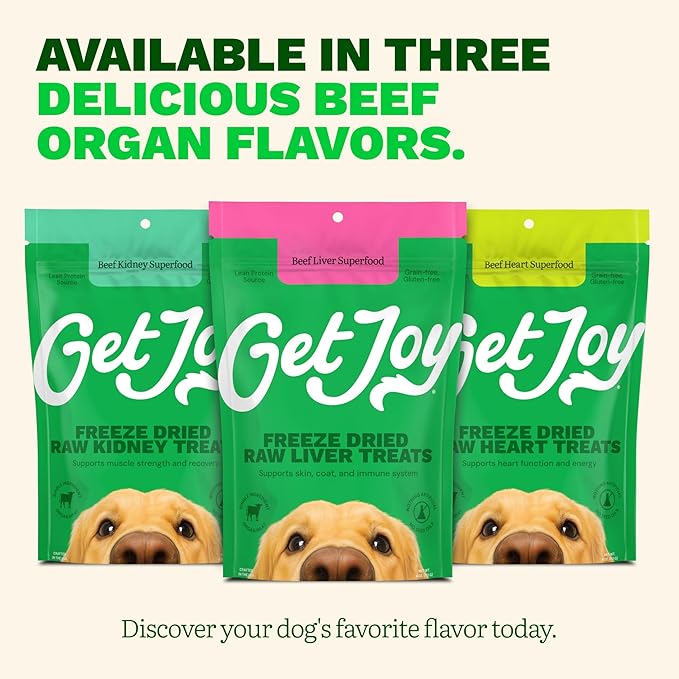 Get Joy Freeze Dried 100% Beef Liver Dog Treats, 16oz | Single Ingredient Organ Meat, High Protein Raw Dog Food Topper, Snack & Training Rewards | Grain Free, Gluten Free, Filler Free