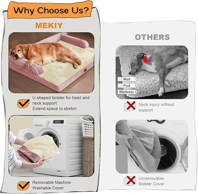Dog Bed Large Sized Dogs-Orthopedic Waterproof Bed for Dogs,Large Dog Beds with Washable Removable Cover & Non-Slip Bottom