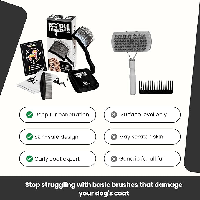 DOODLE ME THIS KINGSTON AND HAMILTON Slicker Brush for Dogs Kit Includes Comb Treat Pouch Bag and Guide Turns Stressful Grooming into bonding While Gently detangles matted Curly Wavy Coats.