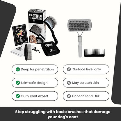 DOODLE ME THIS KINGSTON AND HAMILTON Slicker Brush for Dogs Kit Includes Comb Treat Pouch Bag and Guide Turns Stressful Grooming into bonding While Gently detangles matted Curly Wavy Coats.
