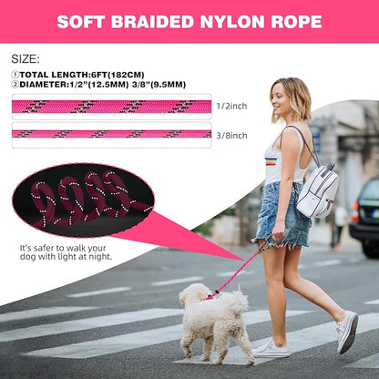 lynxking Slip Lead Dog Leash Reflective, Heavy Duty Comfortable Strong Rope Leash for Large, Medium Small Dogs No Pull Pet Training (Pink, Small 3/8in x 6ft-Slip Lead)