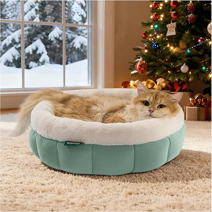 BALANCE Cat Beds for Indoor Cats, Washable Round Cat Bed, Cute Kitten Bed with Anti-Slip Bottom for Kitty and Puppy, 18 Inches, Granite Green