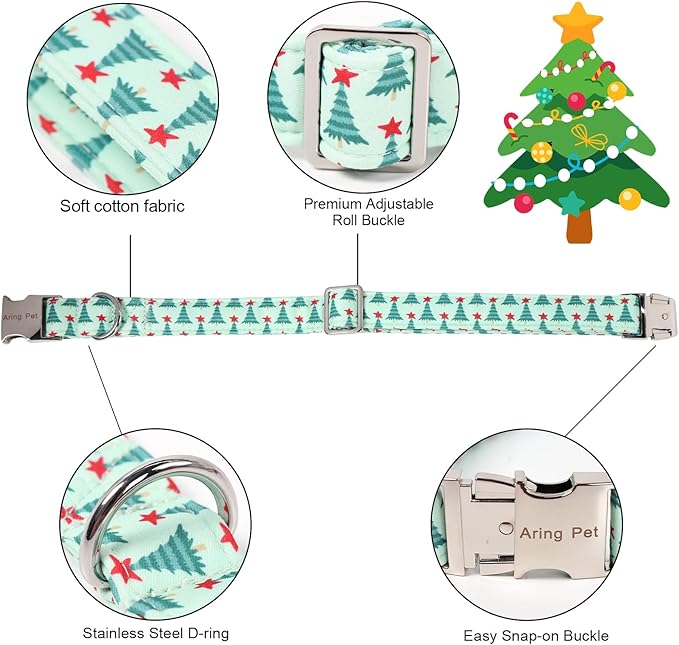 ARING PET Christmas Dog Collar with Bow, Cute Xmas Green Christmas Tree Bowtie Pet Collars for Puppy Small Medium Large Girl Boy Dogs-XS