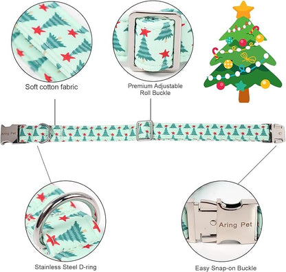ARING PET Christmas Dog Collar with Bow, Cute Xmas Green Christmas Tree Bowtie Pet Collars for Puppy Small Medium Large Girl Boy Dogs-XS