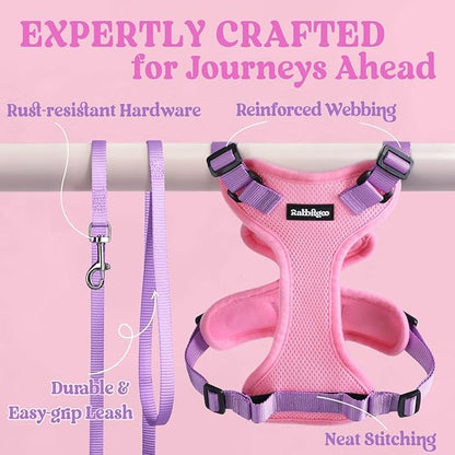 rabbitgoo Cat Harness and Leash for Walking, Escape Proof Soft Adjustable Vest Harnesses for Cats, Easy Control Breathable Reflective Strips Jacket, Pink & Purple, S
