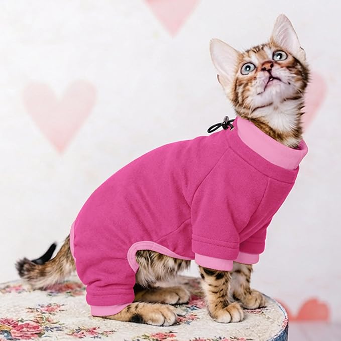 PUMYPOREITY Cat Hair Sticky Sweater, Recovery Suit - Breathable & Lightweight for Post-Surgery Protection, Cat Onsie Prevents Licking Wounds, Pink, 2XL