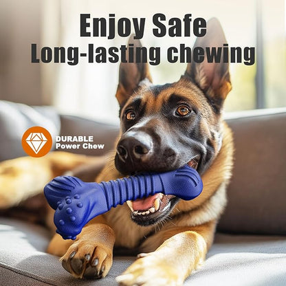 Doudele Dog Toys for Aggressive Chewers, Indestructible Chew Toys for Medium Large Dogs,Durable Rubber Dog Bones with Beef Flavor, Tough Dental Toy for Boredom Relief (Blue)