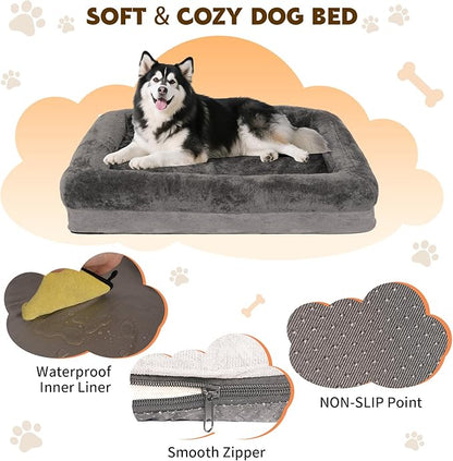 Orthopedic Dog Bed for Medium and Large Dogs Pet Bed with Sides Waterproof Dog Couch with Washable Removable Cover and Egg Crate Foam Pet Sleeping Mat with Anti-Slip Bottom