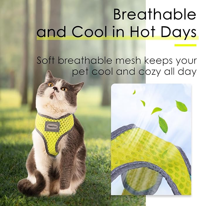 ThinkPet Reflective Breathable Soft Air Mesh No Pull Puppy Choke Free Over Head Vest Harness for Puppy Small Medium Dogs and Cats Green X-Small