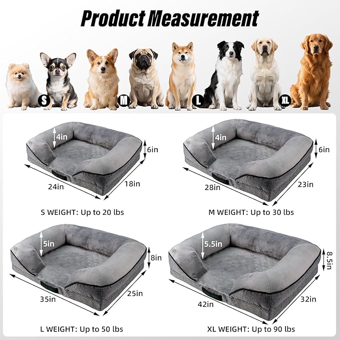 Orthopedic Egg-Shaped Sponge Dog Bed Medium Size Dog with Sides, Removable Cover and Non-Slip Bottom (Grey, 42 * 32 * 8.5)