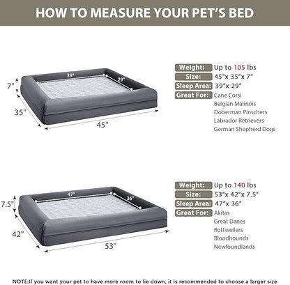 WNPETHOME XXL Extra Large Dog Bed, Washable Dog Couch with Removable Waterproof Cover, Orthopedic Large Pet Sofa Bed with Bolster Sides for Sleeping