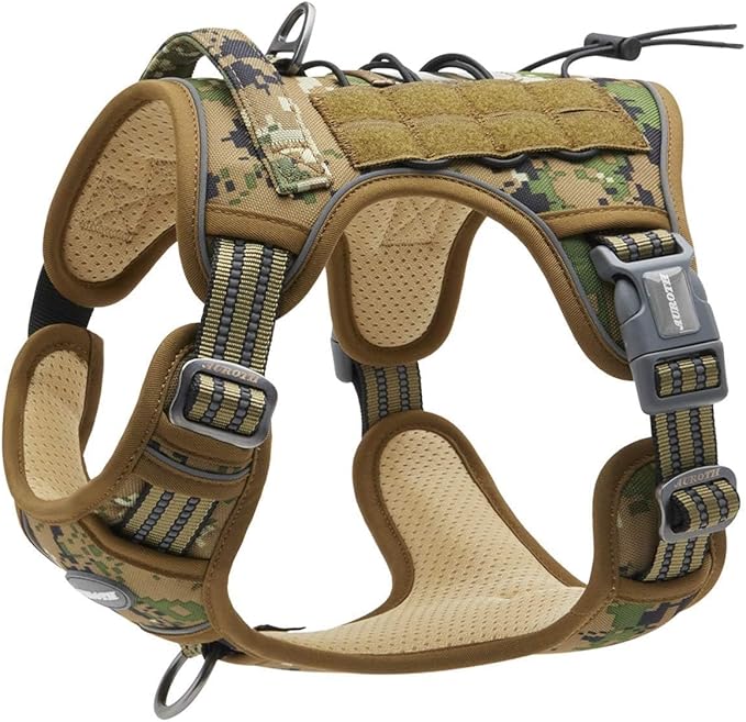 AUROTH Tactical Dog Harness for Large Dogs No Pull Adjustable Pet Harness Reflective K9 Working Training Easy Control Pet Vest Military Service Dog Harnesses Woodland Camo XXL