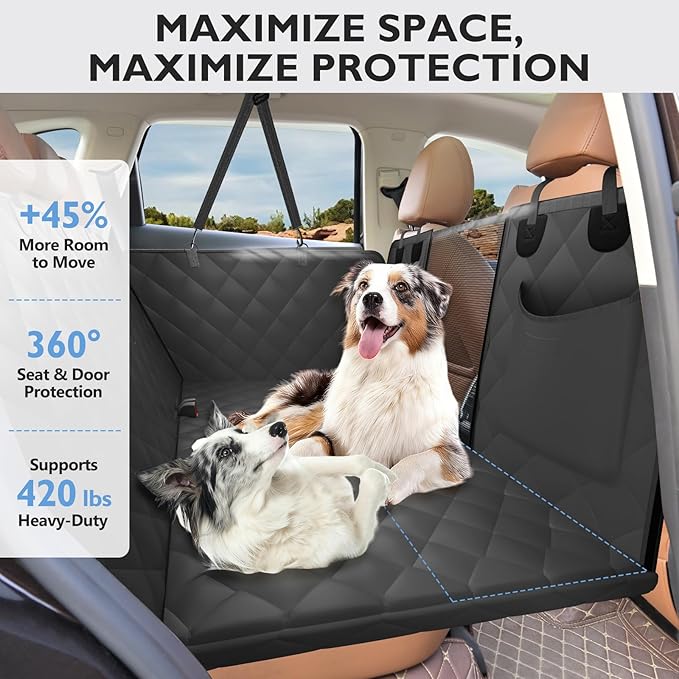 ROUWINNE Back Seat Extender for Dogs-Upgraded Egg Crate Foam, Soft Dog Car Seat Cover Holds 420lbs, Sturdy Backseat Extender for Dogs, Waterproof Pet Car Bed Dog Hammock for Car, SUV, Truck