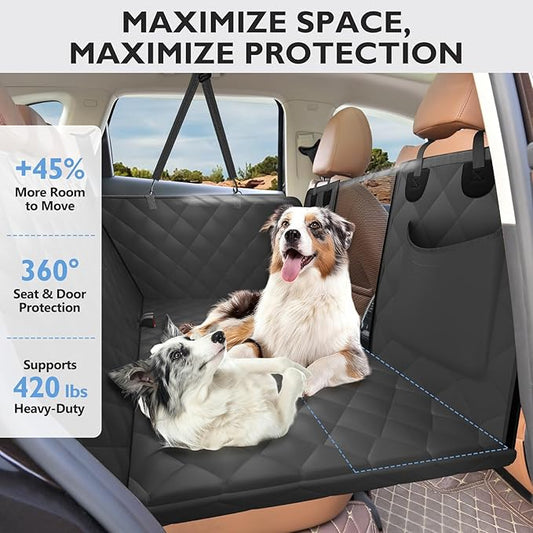 ROUWINNE Back Seat Extender for Dogs-Upgraded Egg Crate Foam, Soft Dog Car Seat Cover Holds 420lbs, Sturdy Backseat Extender for Dogs, Waterproof Pet Car Bed Dog Hammock for Car, SUV, Truck