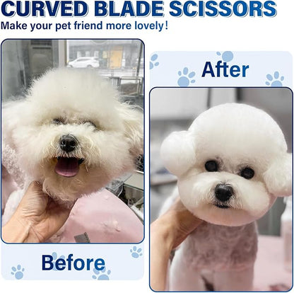 JASON 7" Curved Chunker - Ergonomic Dog Grooming Scissors - Silver - 440C Stainless Steel - Professional Dog Shears For Groomer (21-Teeth) Christmas Gift