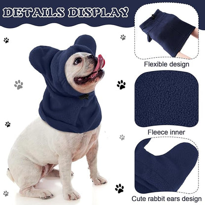 Clysee Winter Dog Hats Quiet Ears for Dogs Ear Muffs Pet Neck Warmer Scarf Hoodie Noise Protection Cover Beanie Head Wrap Costume for Pet Dog Cats(Dark Blue,S)