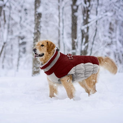 Lelepet Dog Coat Warm Dog Winter Coat Waterproof Dogs Jacket with Harness Built in Reflective Pet Fleece Vest Zip-Up Cold Weather Coats for Large Dogs Turtleneck & Windproof Coats Boxer Wine Red XL
