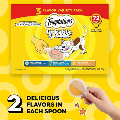 Temptations Lickable Spoons Adult Wet Cat Treats, 72 Spoons, Variety Pack