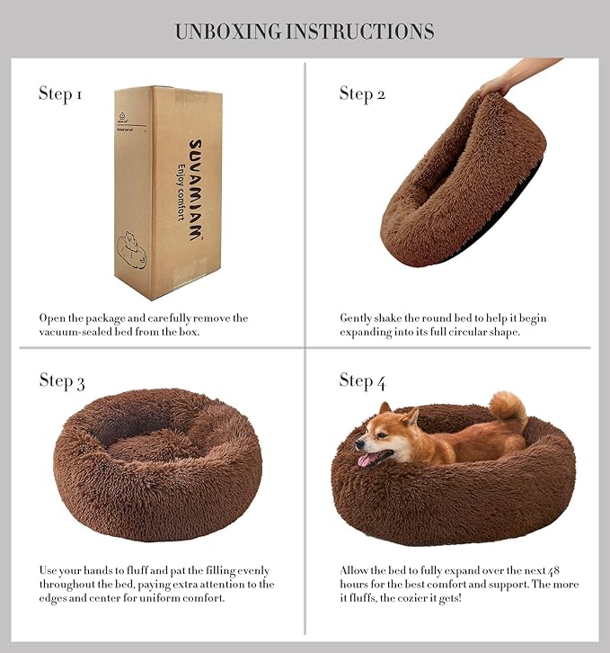 Comfort Donut Dog Bed for Small Dogs, Cat Bed & Pet Bed for Indoor Use, Medium Size with Soft Plush, Round Dog Beds for Large Dogs and Cats(Coffee,36''Lx36''Wx8''Th)