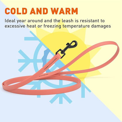 Dogline Biothane Waterproof Dog Leash Strong Coated Nylon Webbing with Black Hardware Odor-Proof Easy to Clean High Performance for Small or Large Dogs Made in USA 4 or 6 ft Lead, Coral