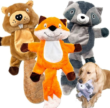 Jalousie 5 Pack Plush Toys Assortment Value Bundle Puppy Pet Mutt Squeak Toy for Medium Large Dogs (5 Pack Premium Corduroy) (1 Pack Large Plush)