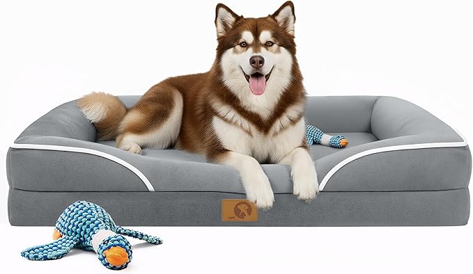 Homemate Dog Bed for Extra Large Dog: 48x35 in Orthopedic Large Dogs Bed XXL Outdoor Pet Cat Bed Sofa Supplies with Toy Dogs Crate Pad Couch with Removable Washable Cover & Non-Slip Botton Light Grey