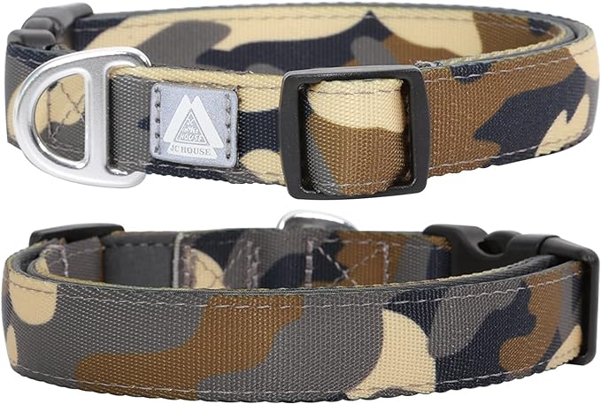 Soft Padded Dog Collar, Neck 9’’-14’’, Adjustable Heavy Duty Collar with 3M Reflective Logo for Small Dogs, Camo Green, S